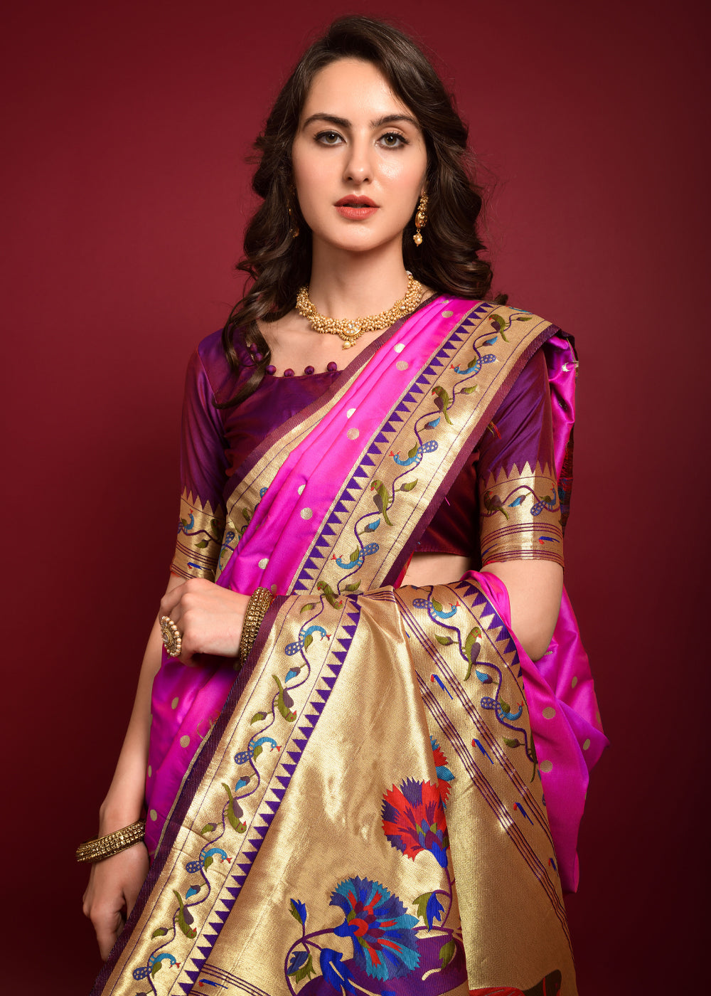 Buy MySilkLove Jazzberry Jam Pink Woven Paithani Silk Saree Online