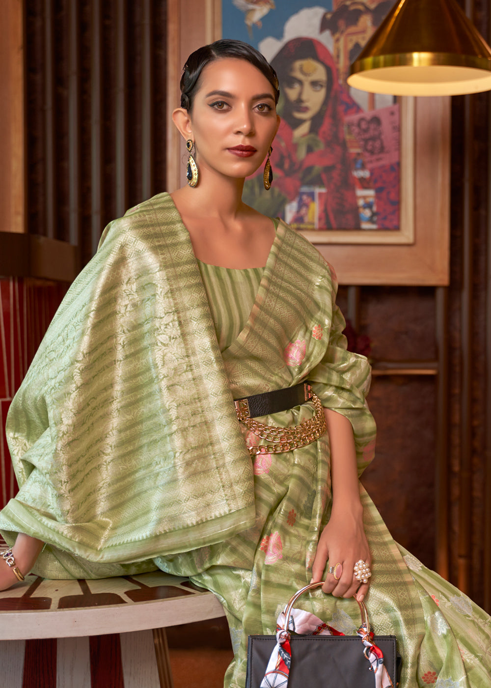 Buy MySilkLove Green Smoke Woven Linen Silk Saree Online