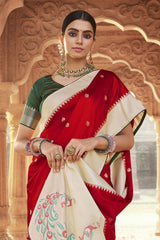 Amaranth Red Designer Banarasi Satin Silk Saree