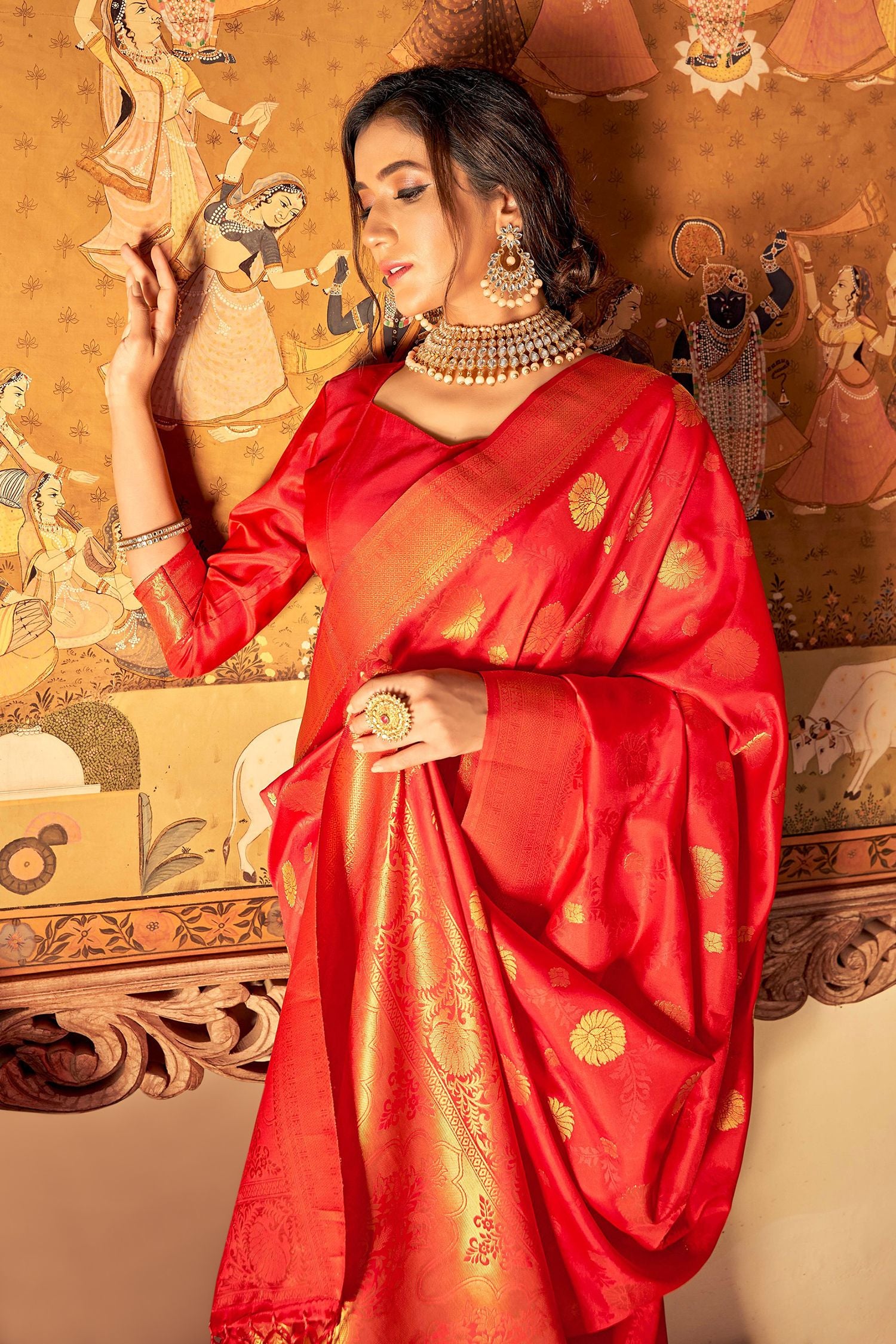 Buy MySilkLove Radical Red Woven Banarasi Silk Saree Online