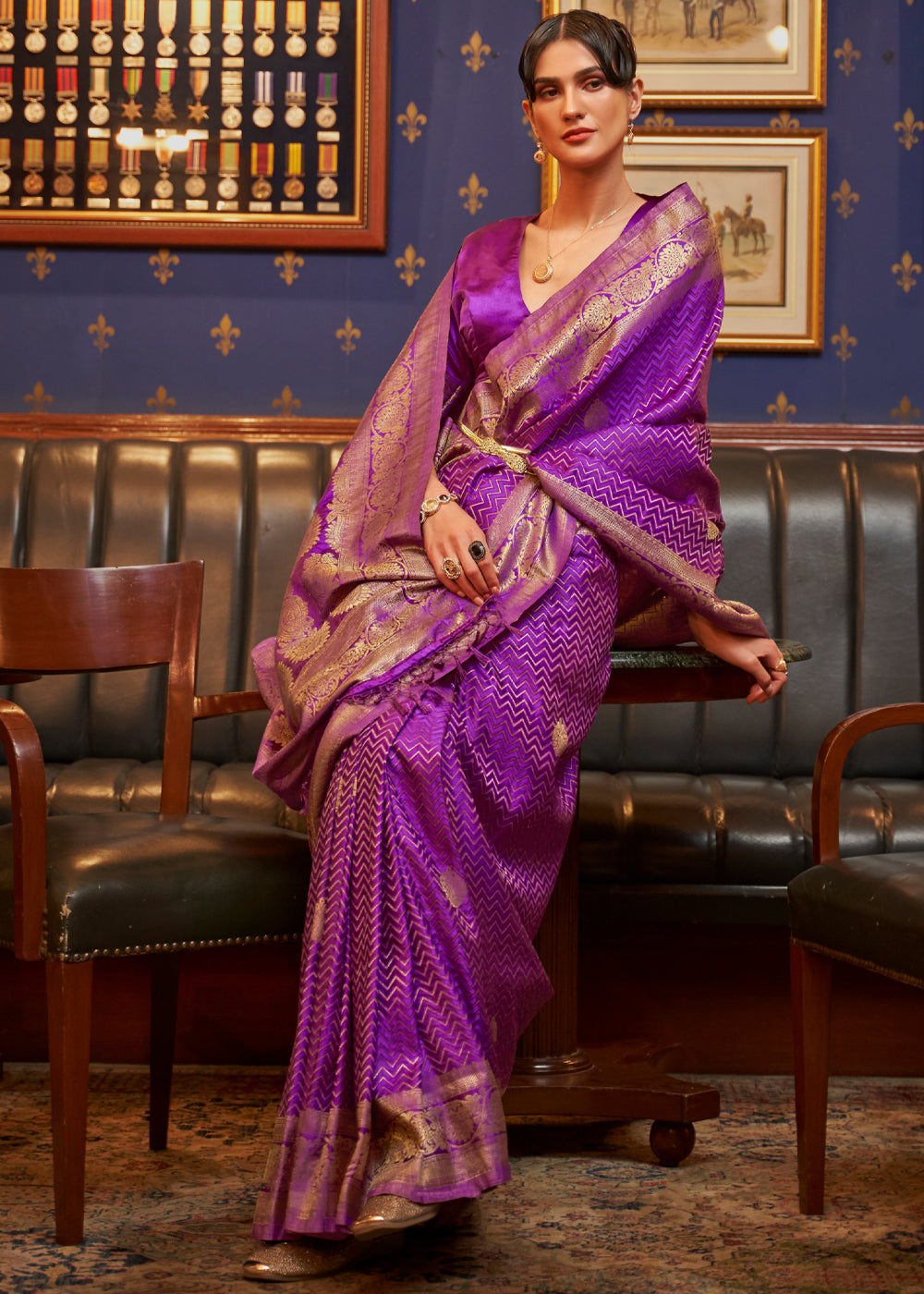 Buy MySilkLove Mystic Purple Woven Banarasi Silk Saree Online