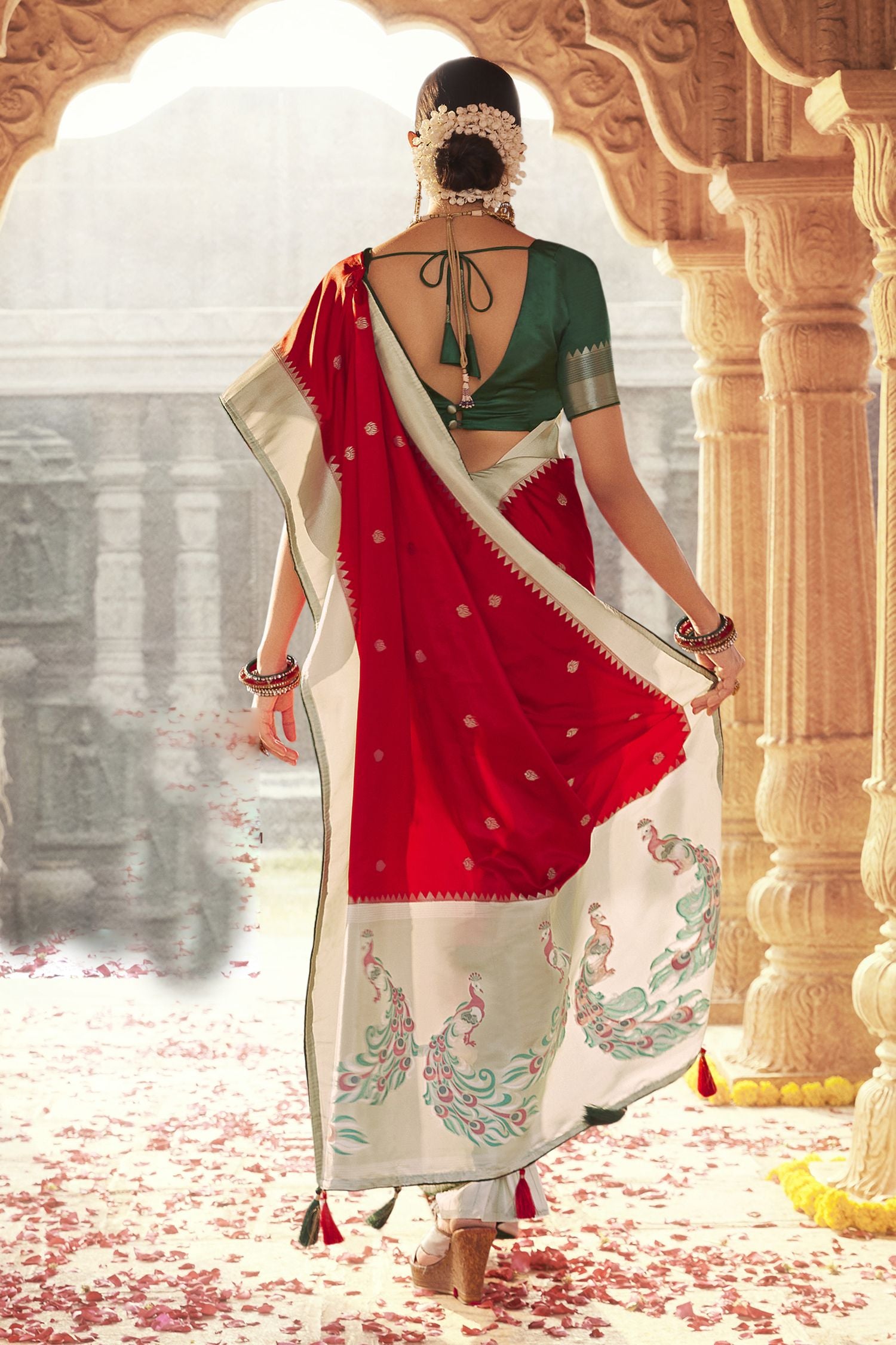 Buy MySilkLove Amaranth Red Designer Banarasi Satin Silk Saree Online