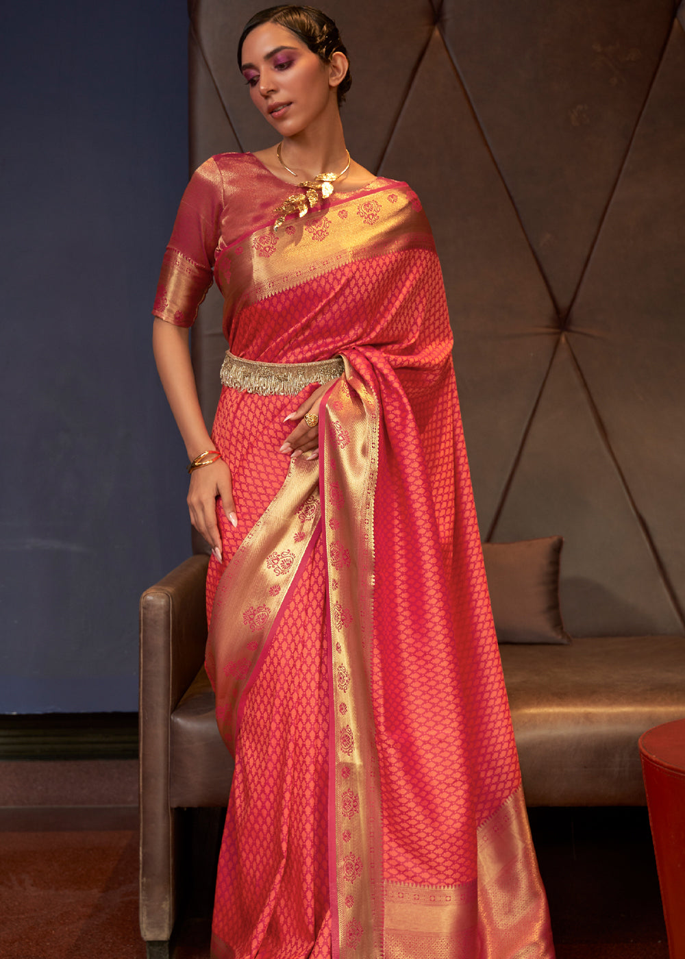 Buy MySilkLove Bittersweet Red Woven Banarasi Silk Saree Online