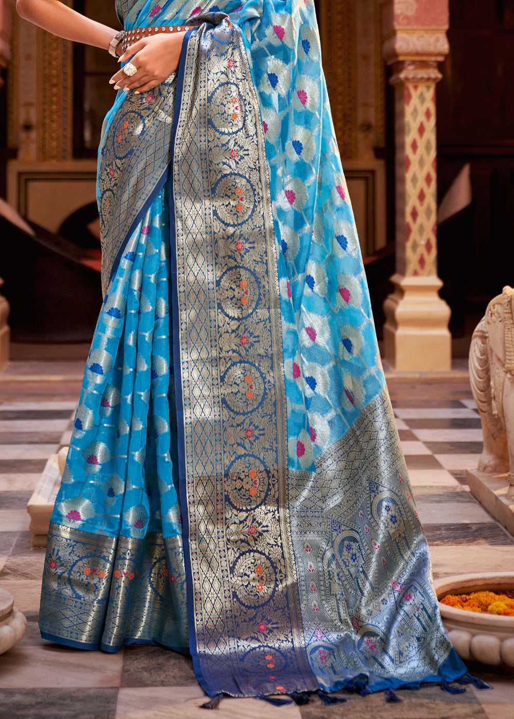 Buy MySilkLove Curious Blue Banarasi Tissue Woven Silk Saree Online