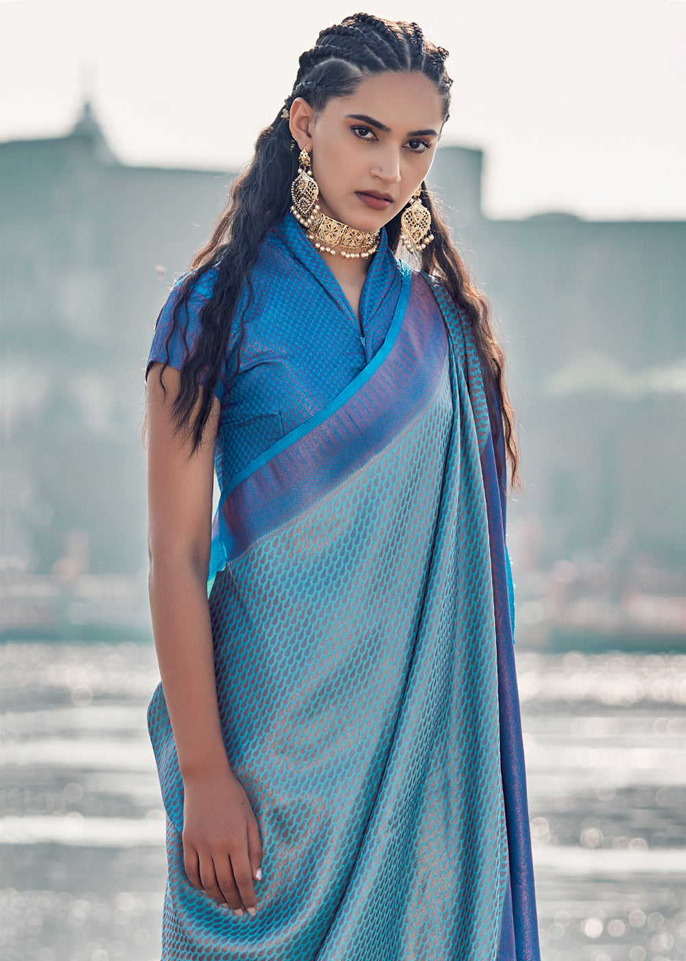 Buy MySilkLove Nepal Blue Woven Banarasi Soft Silk Saree Online