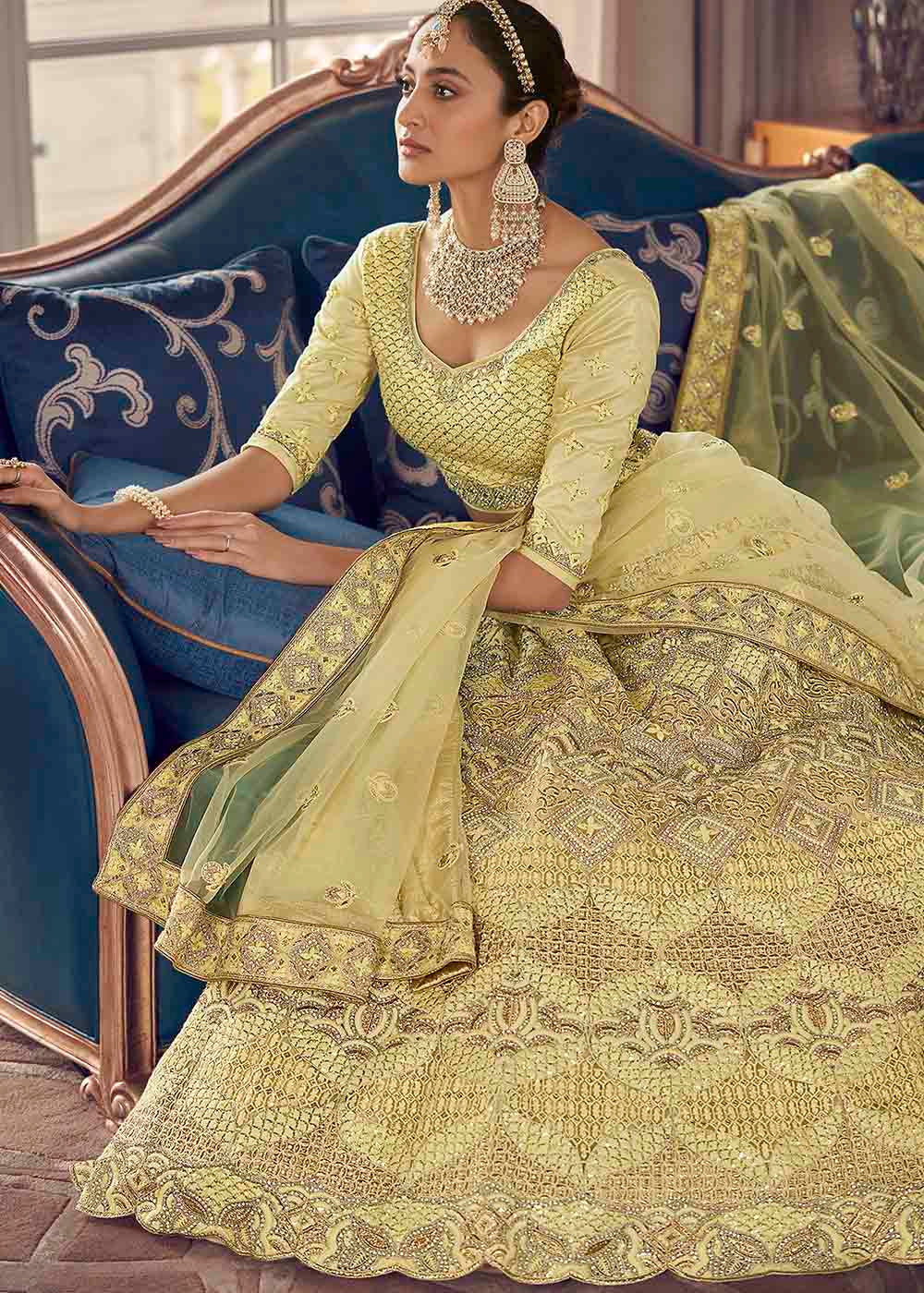 Buy MySilkLove Primrose Yellow Crepe Lehenga Choli Online