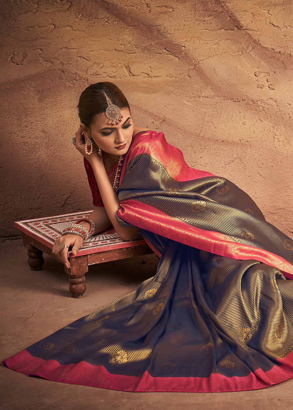 Buy MySilkLove Ship Gray and Red Zari Woven Kanjivaram Silk Saree Online