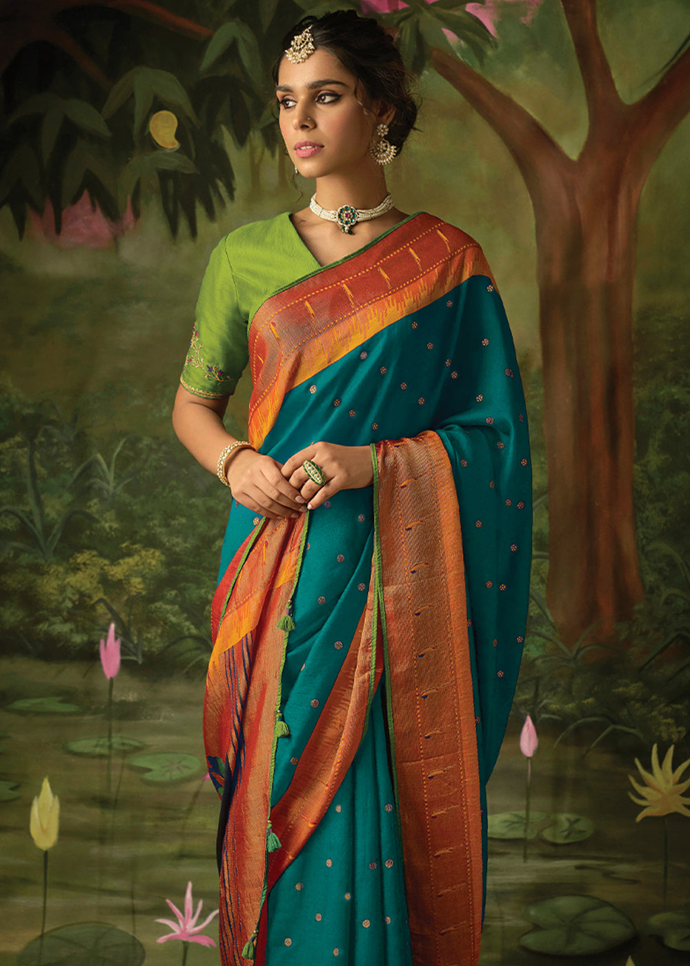 Buy MySilkLove Genoa Blue Woven Paithani Silk Saree Online