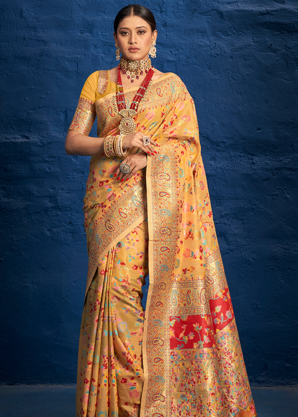 Buy MySilkLove Salomie Yellow Woven Banarasi Jamewar Saree Online