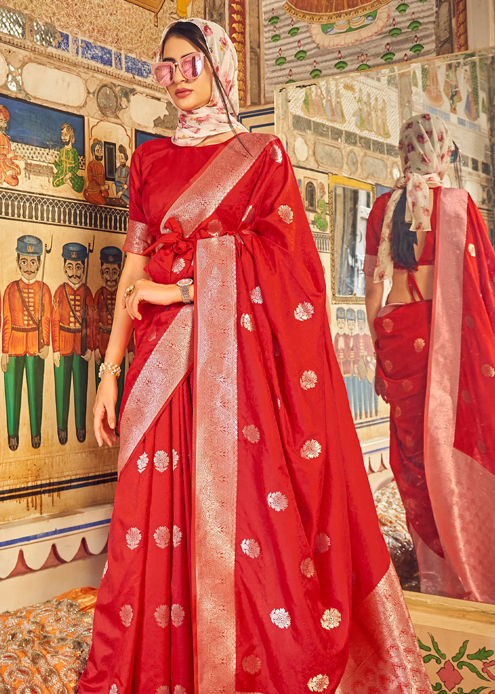 Buy MySilkLove Amaranth Red Banarasi Woven Silk Saree Online