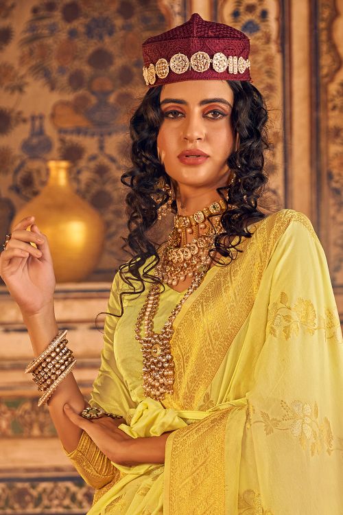 Buy MySilkLove Old Gold Yellow Woven Georgette Saree Online