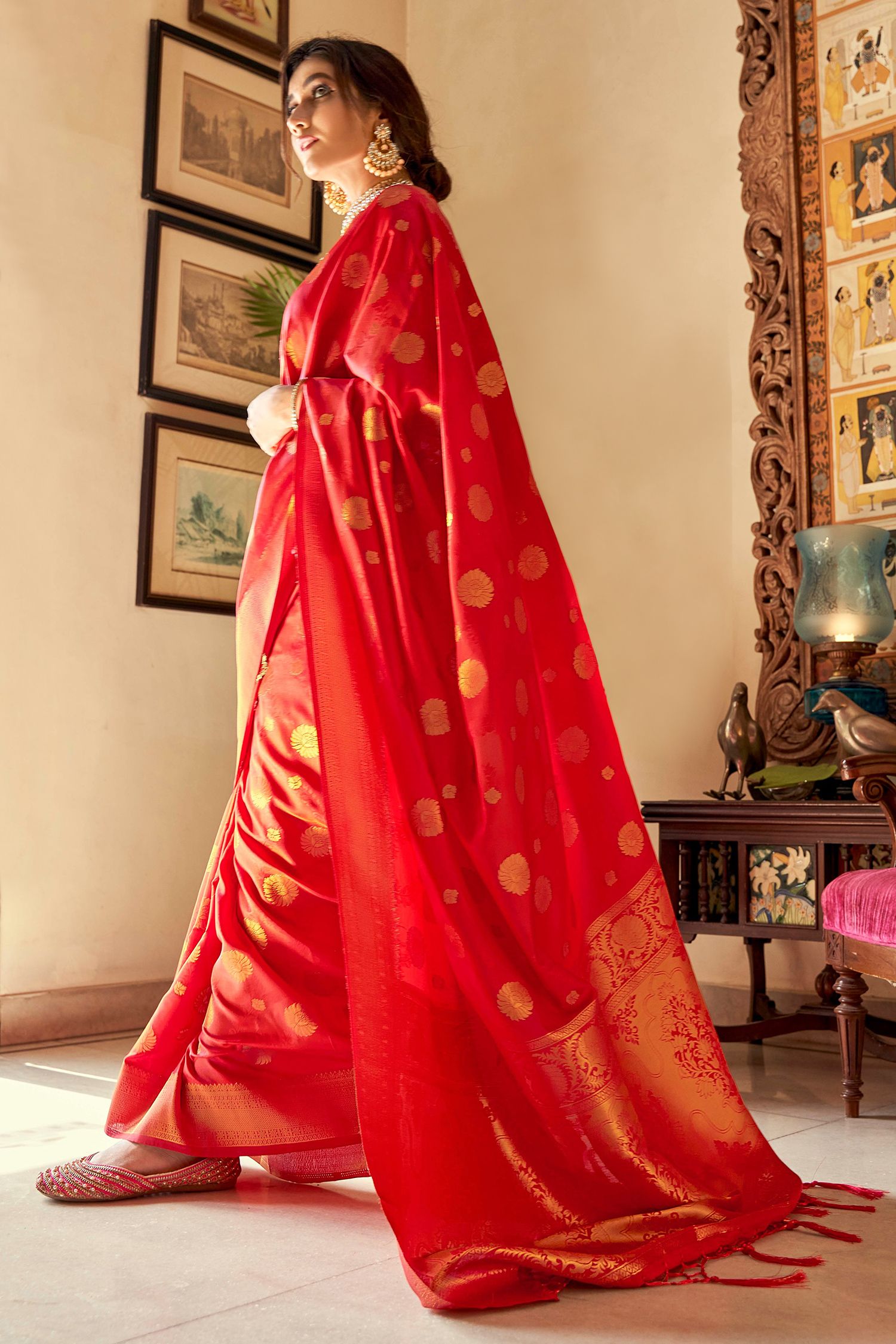 Buy MySilkLove Radical Red Woven Banarasi Silk Saree Online