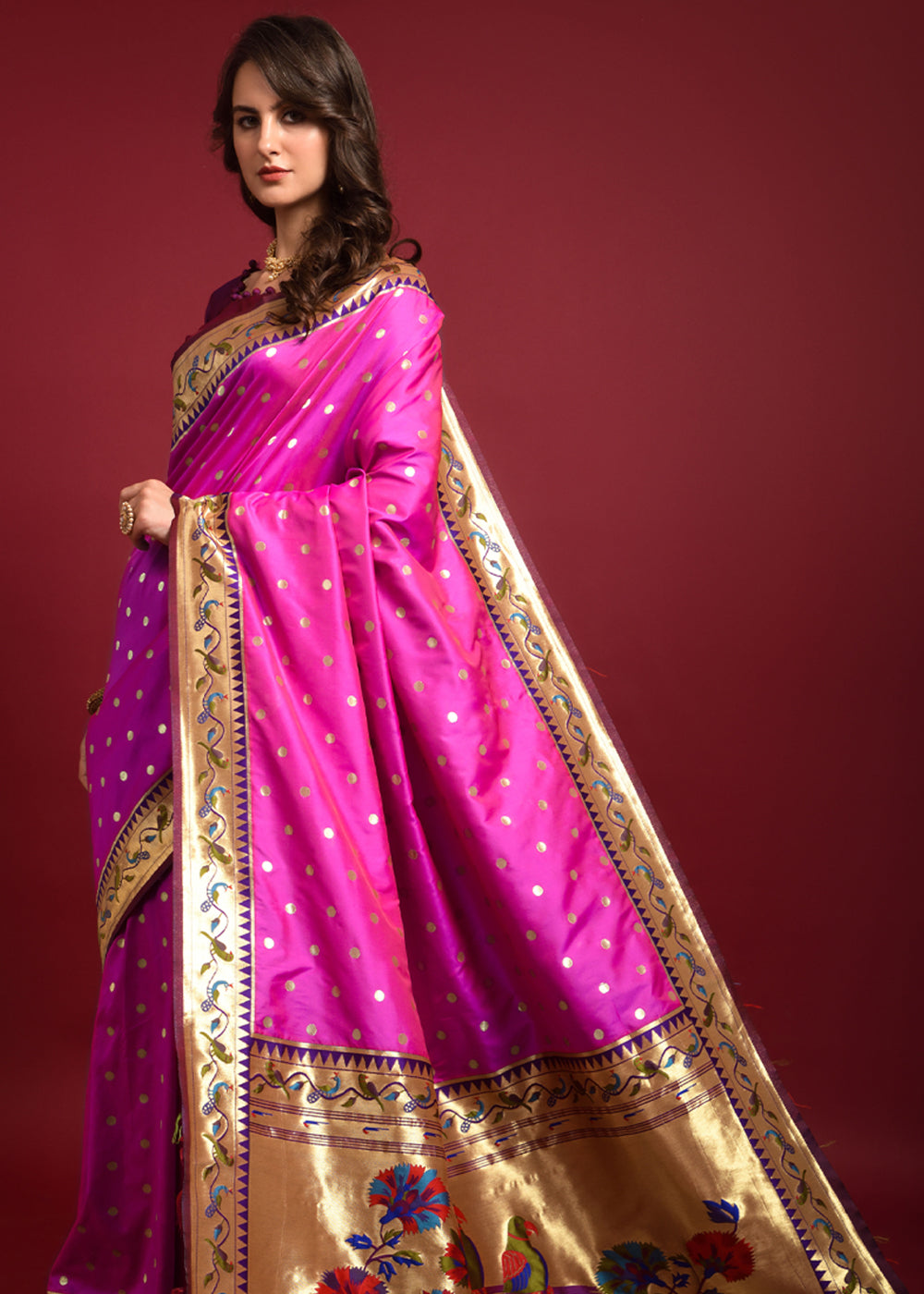 Buy MySilkLove Jazzberry Jam Pink Woven Paithani Silk Saree Online