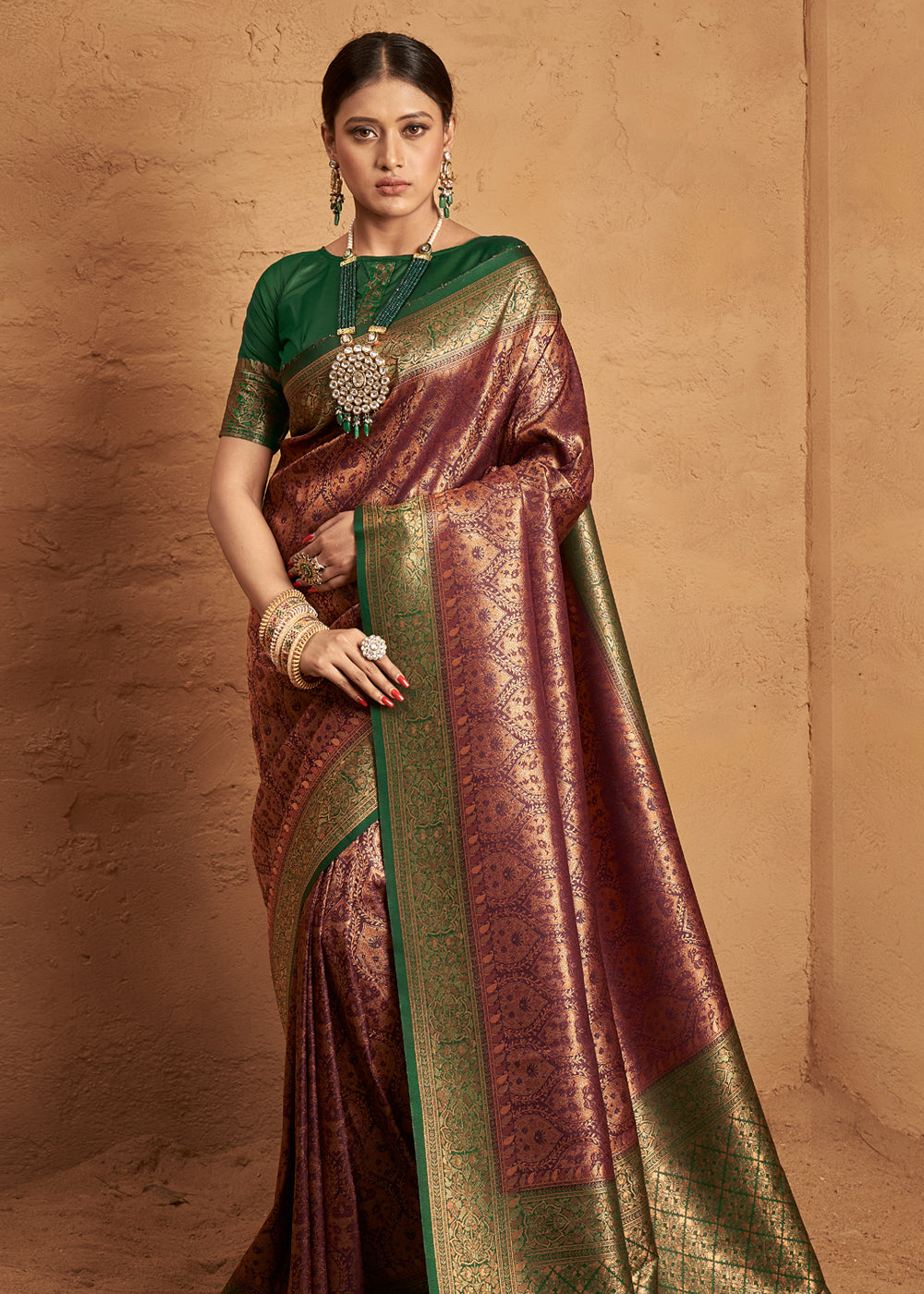 Buy MySilkLove Lotus Maroon Woven Banarasi Tanchoi Silk Saree Online