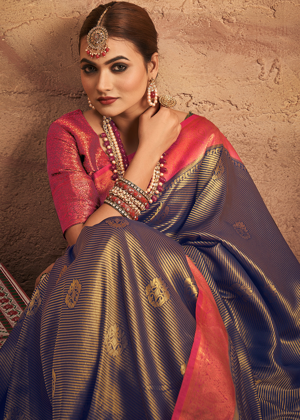 Buy MySilkLove Ship Gray and Red Zari Woven Kanjivaram Silk Saree Online