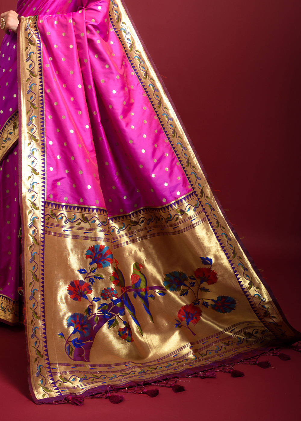 Buy MySilkLove Jazzberry Jam Pink Woven Paithani Silk Saree Online