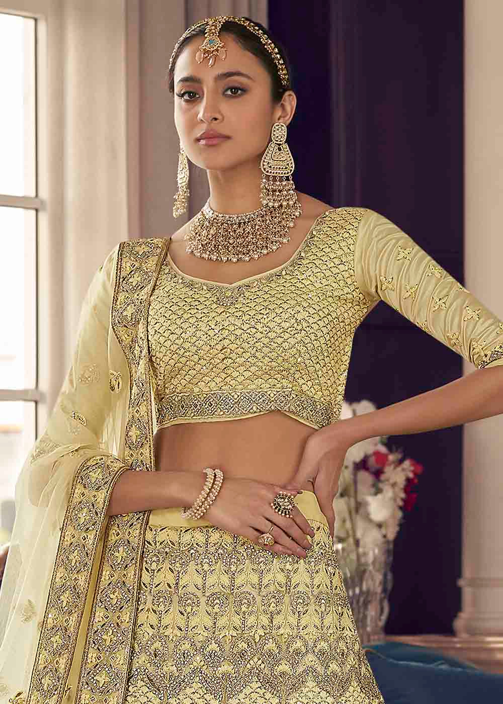 Buy MySilkLove Primrose Yellow Crepe Lehenga Choli Online