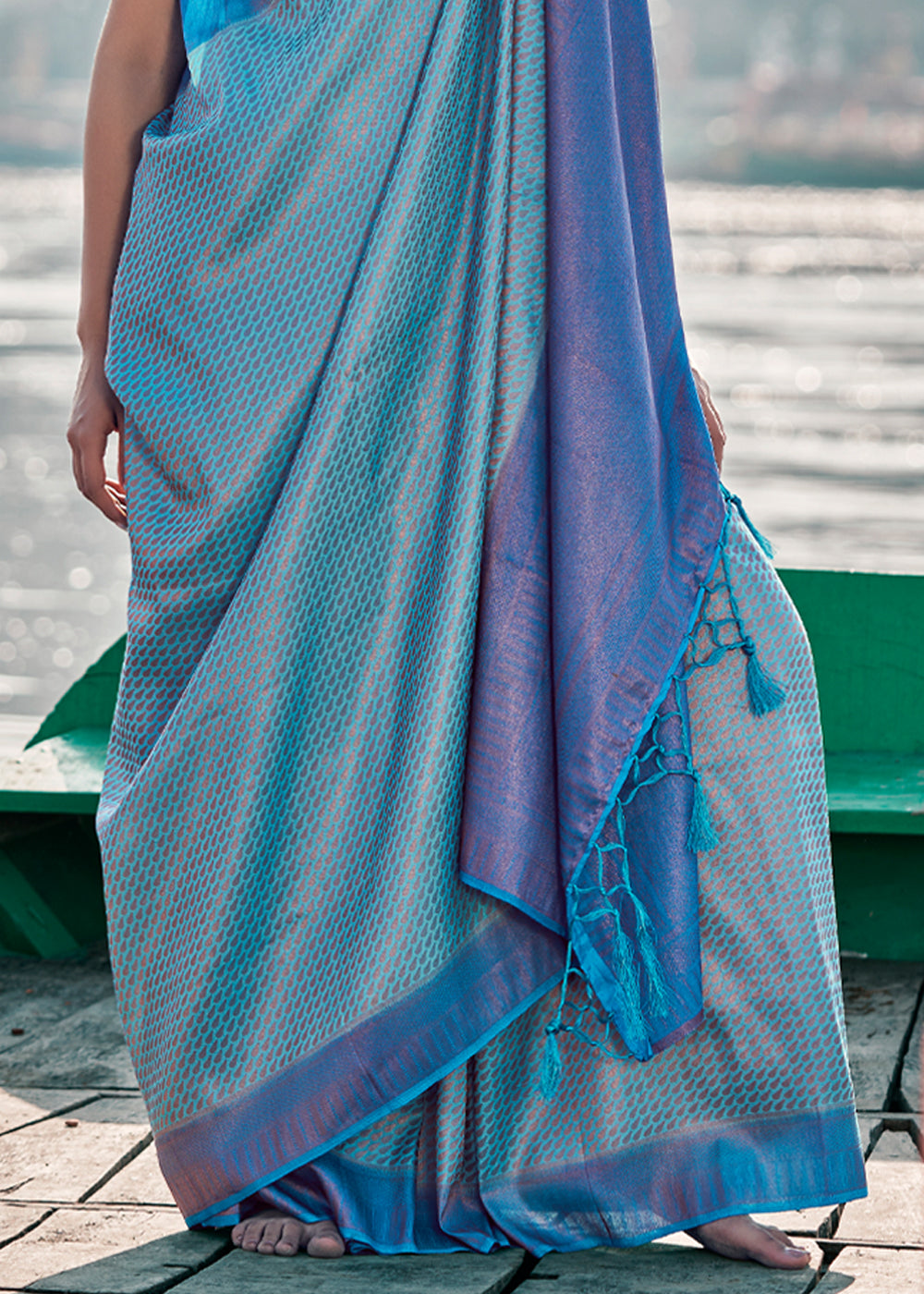 Buy MySilkLove Nepal Blue Woven Banarasi Soft Silk Saree Online