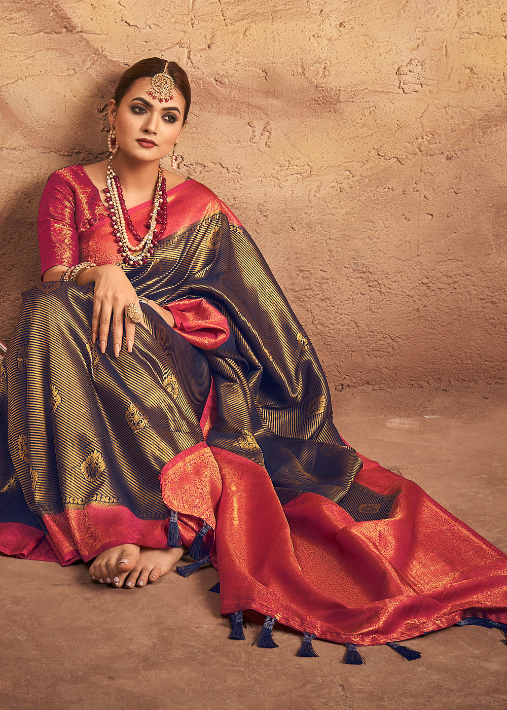 Buy MySilkLove Ship Gray and Red Zari Woven Kanjivaram Silk Saree Online