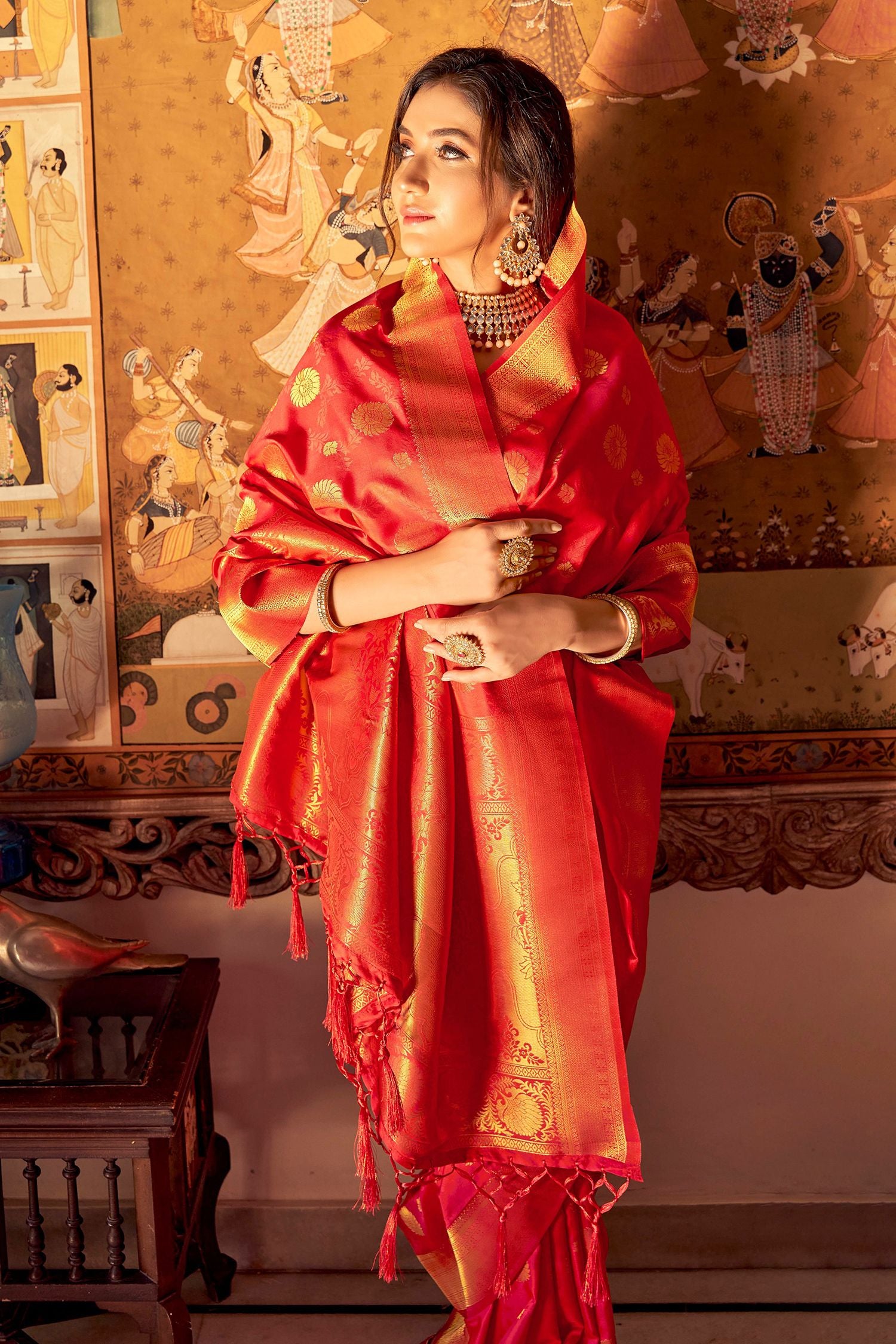 Buy MySilkLove Radical Red Woven Banarasi Silk Saree Online