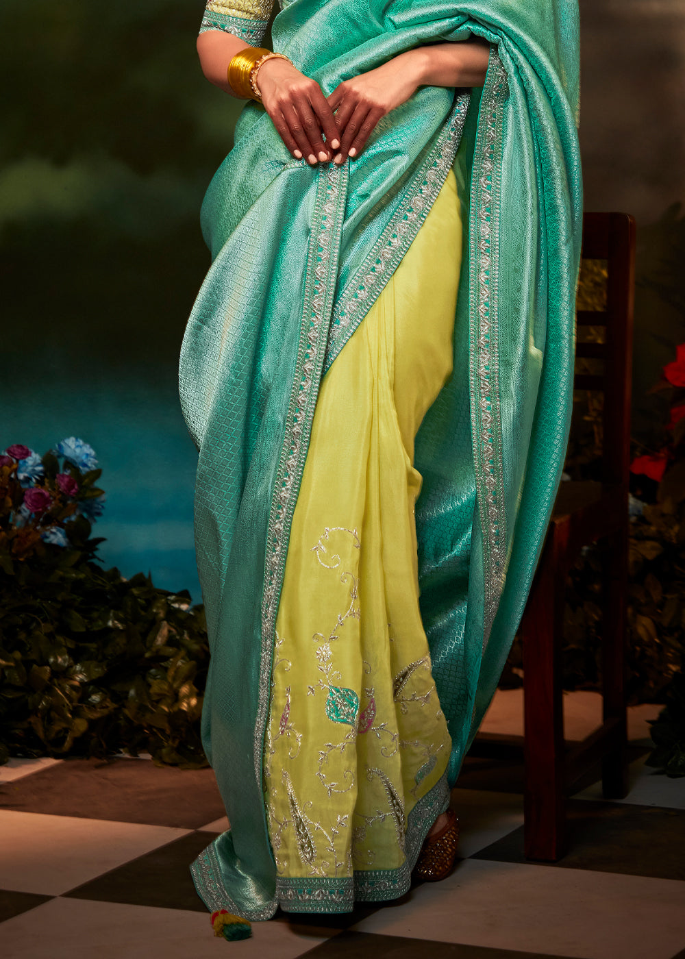 Buy MySilkLove Acapulco Blue and Yellow Woven Banarasi Soft Silk Designer Saree Online
