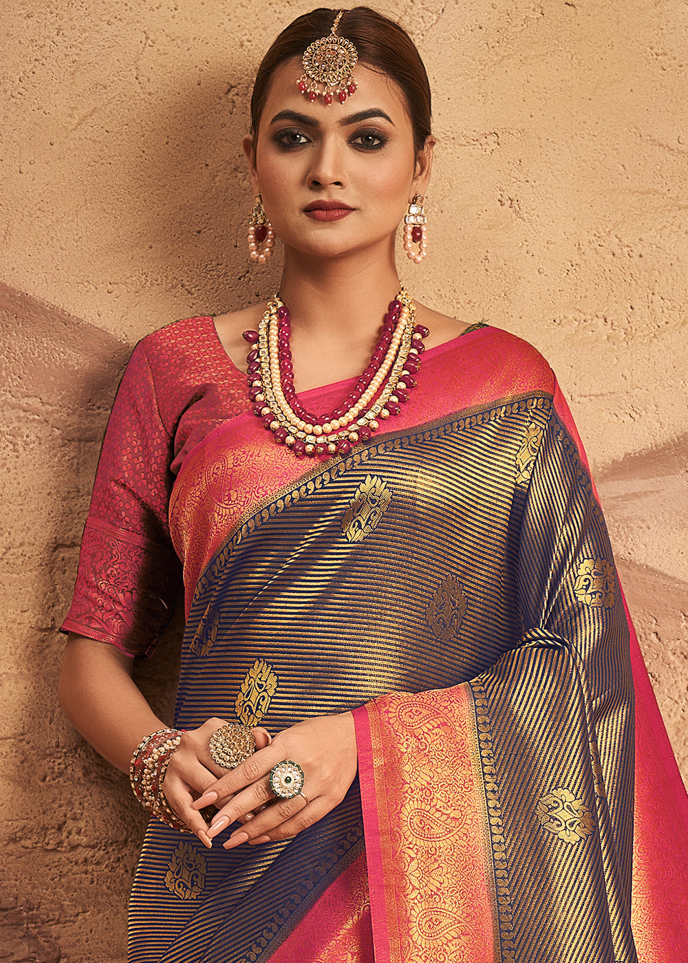 Buy MySilkLove Ship Gray and Red Zari Woven Kanjivaram Silk Saree Online