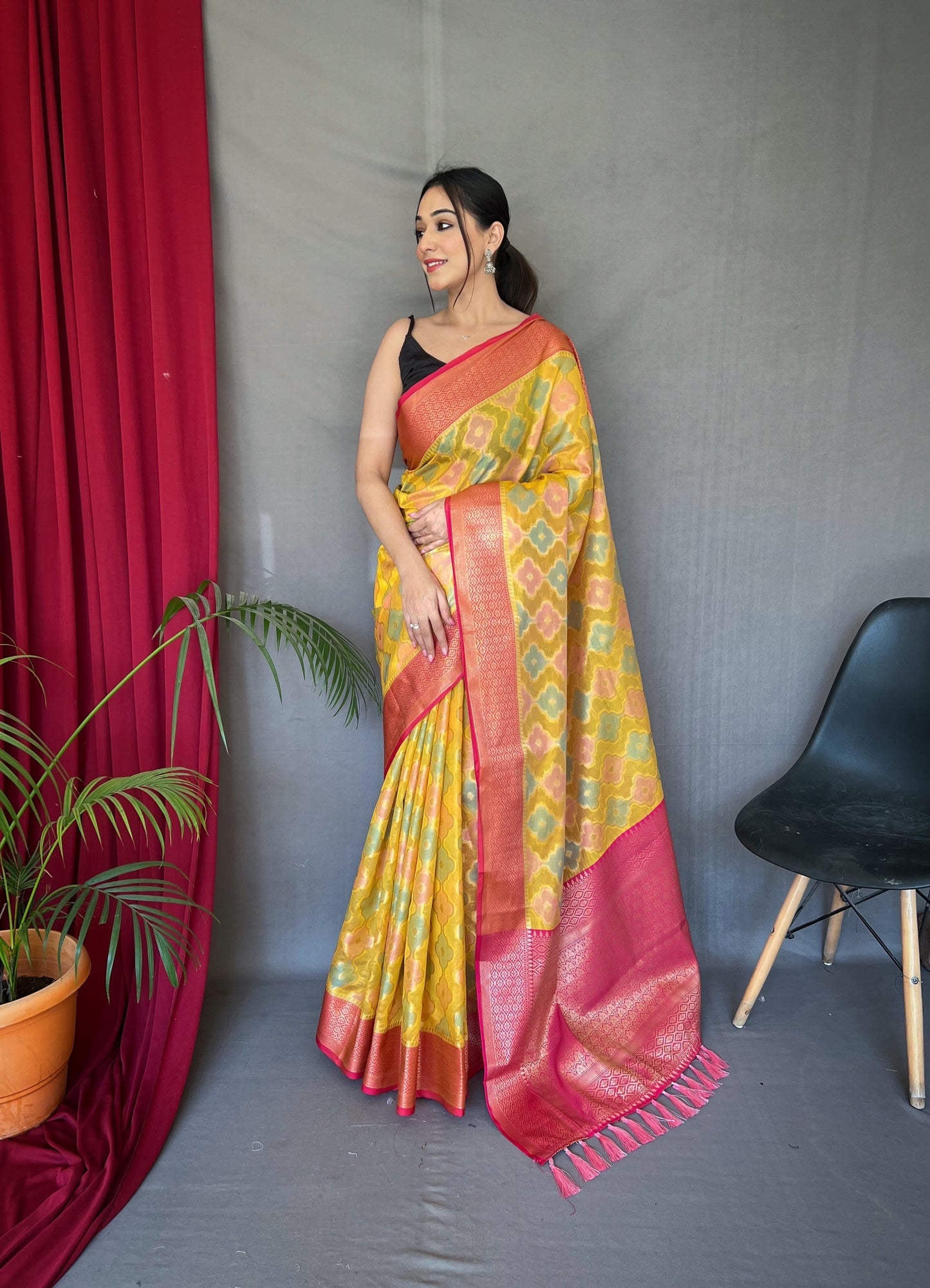 Buy MySilkLove Sunglow Yellow Woven Organza Silk Saree Online