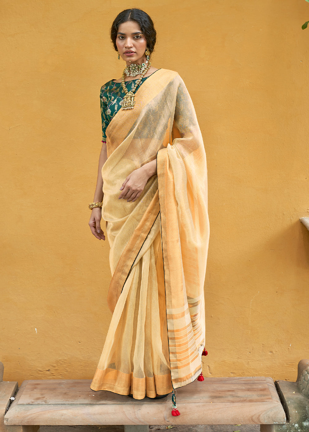 Buy MySilkLove New Orleans Yellow Soft Tissue Organza Silk Saree Online