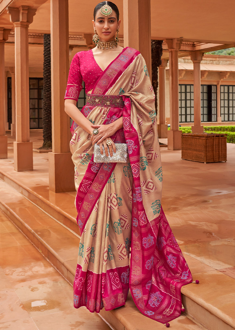 Buy MySilkLove Calico Brown and Pink Patola Silk Saree Online