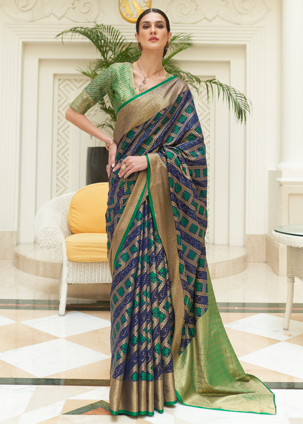 Buy MySilkLove Bluewood and Green Woven Patola Saree Online