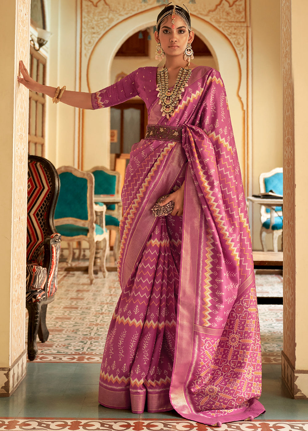 Buy MySilkLove Night Shadz Pink Designer Patola Silk Saree Online