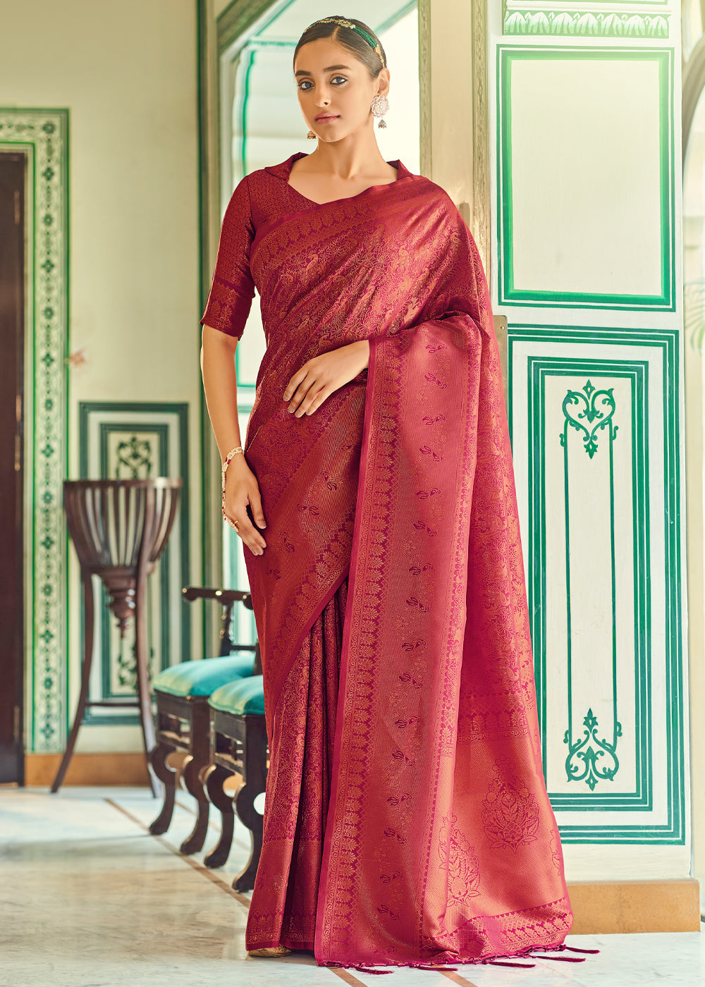 Buy MySilkLove Old Brick Red Woven Kanjivaram Silk Saree Online