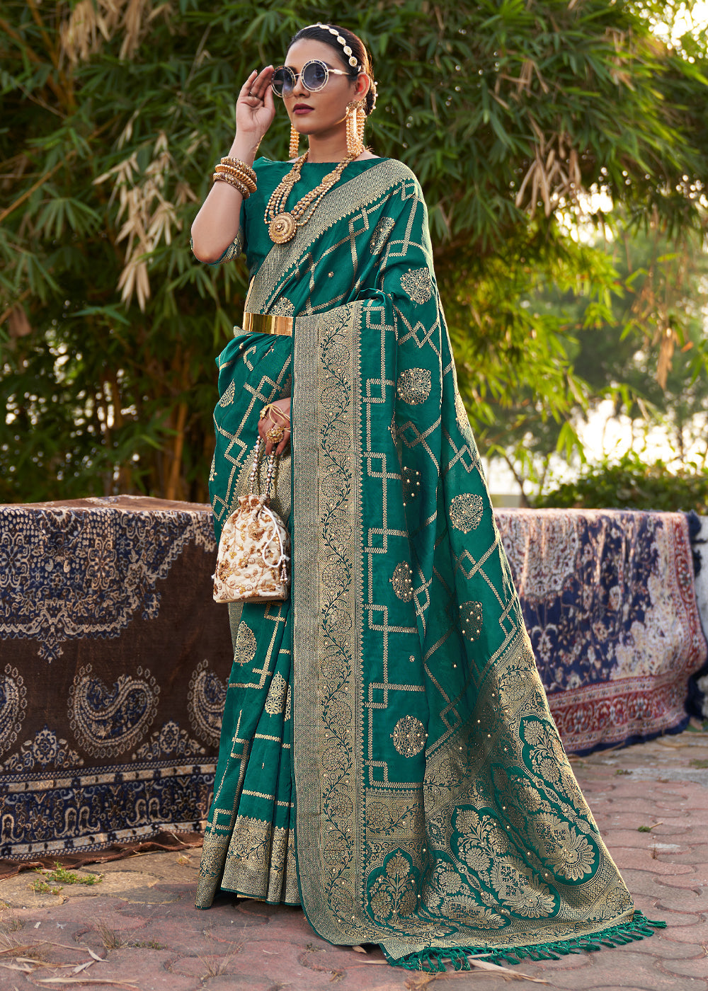 Buy MySilkLove Mineral Green Woven Banarasi Silk Saree Online