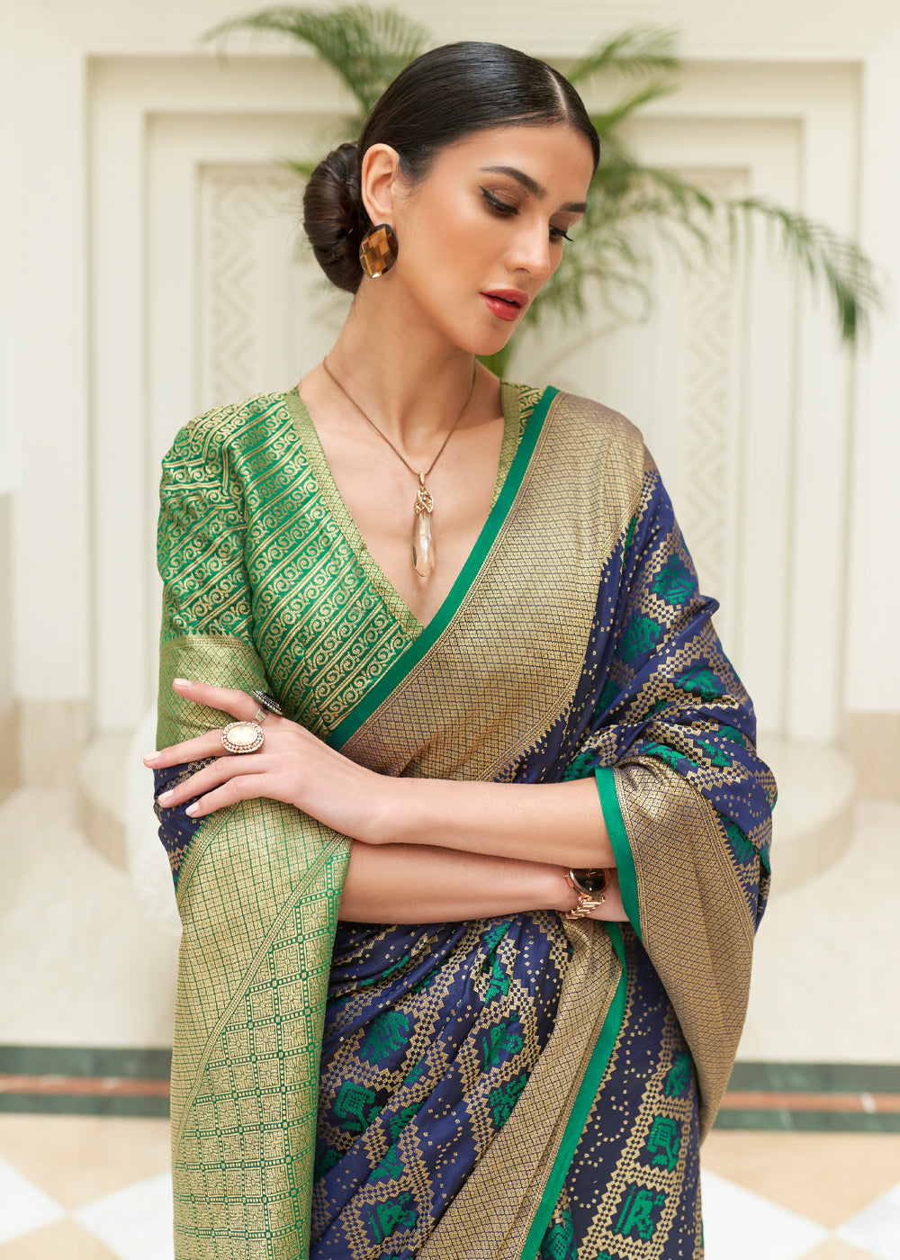 Buy MySilkLove Bluewood and Green Woven Patola Saree Online