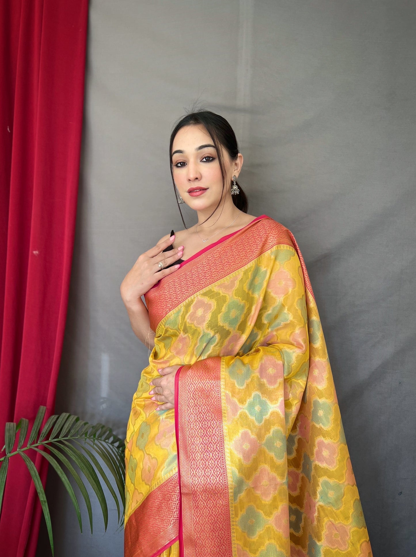 Buy MySilkLove Sunglow Yellow Woven Organza Silk Saree Online