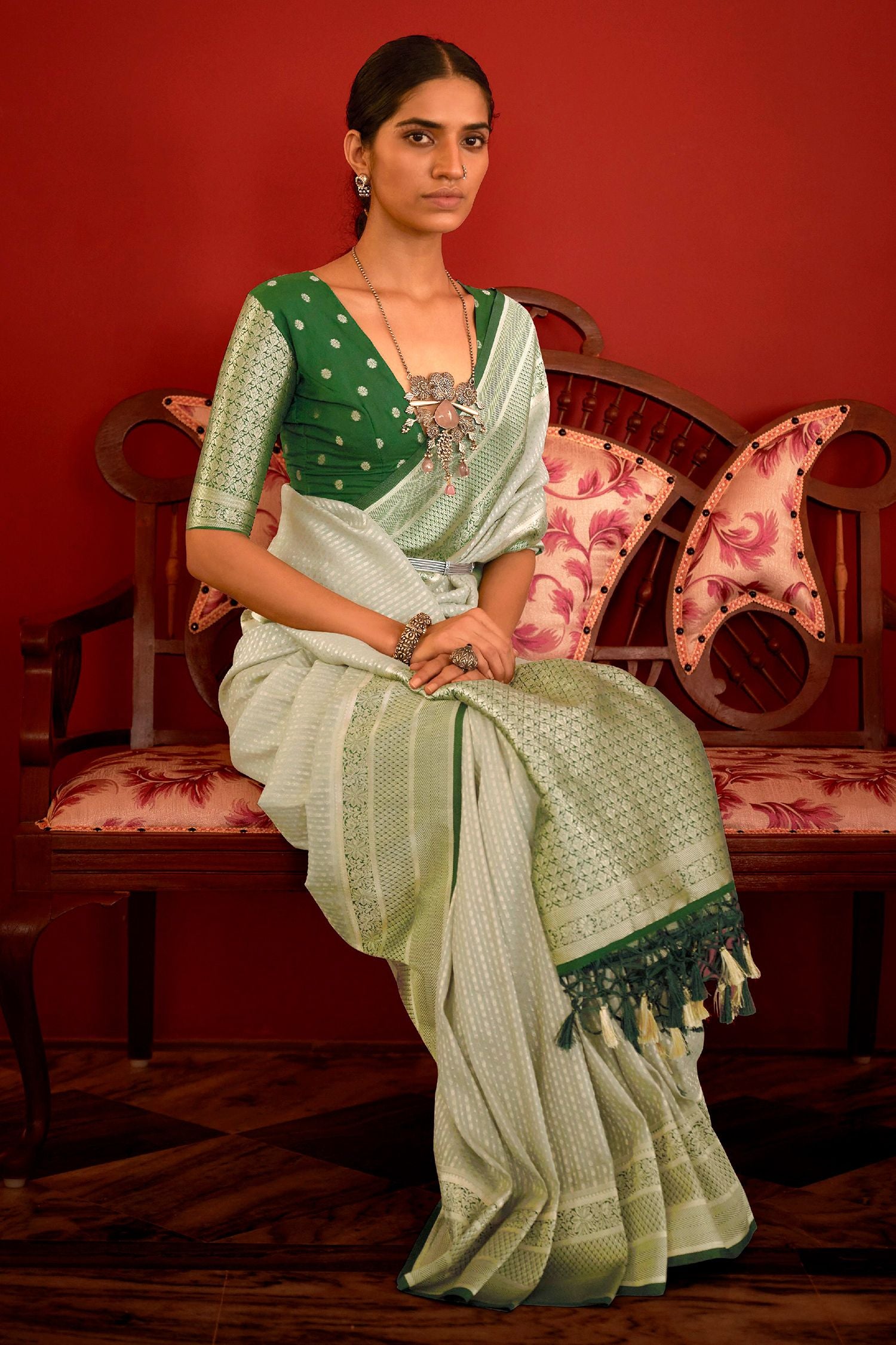 MySilkLove Dingley Green Woven Banarasi Woven Silk Saree