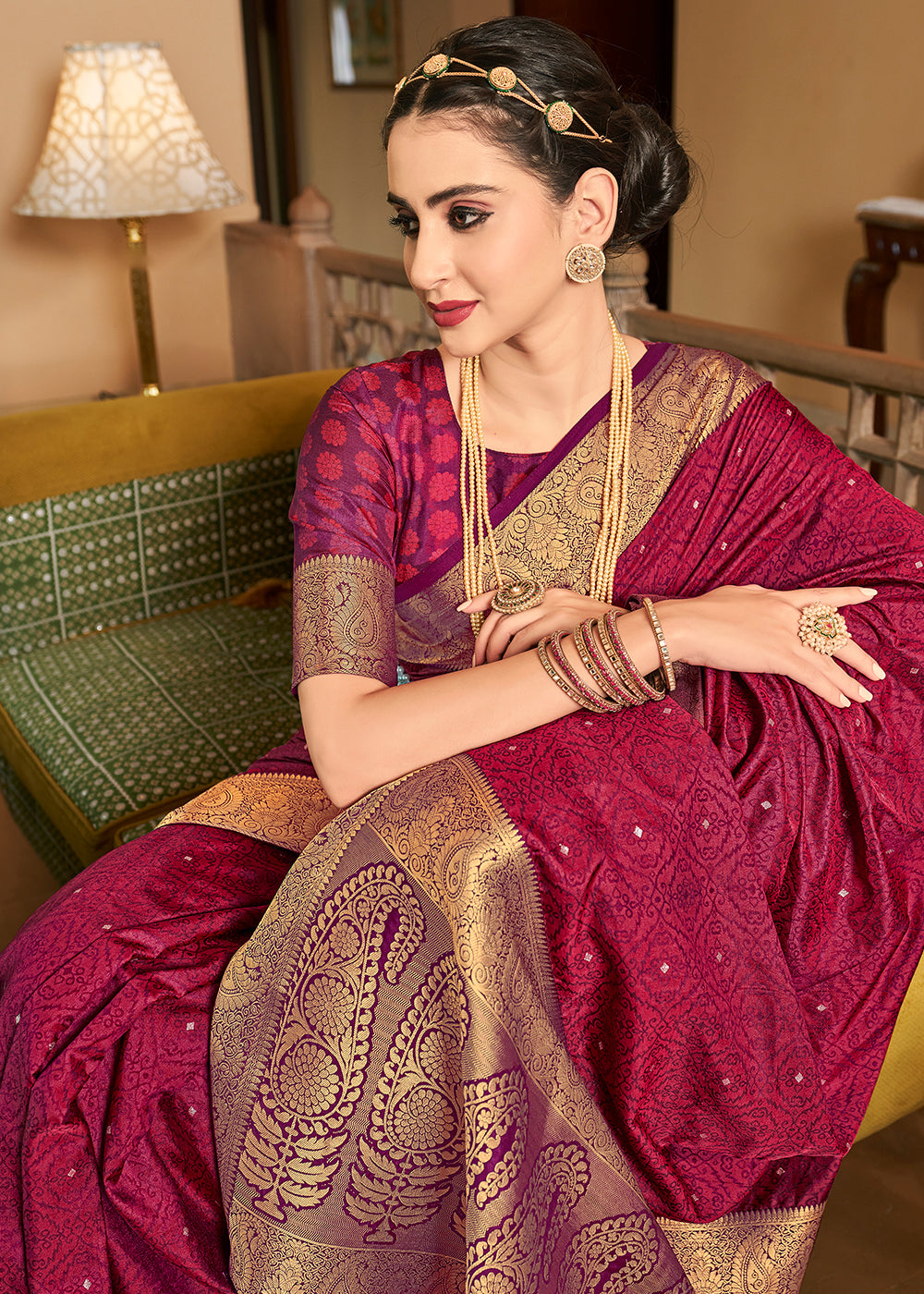 Buy MySilkLove Jazzberry Jam Pink Banarasi Woven Two Tone Saft Silk Saree Online