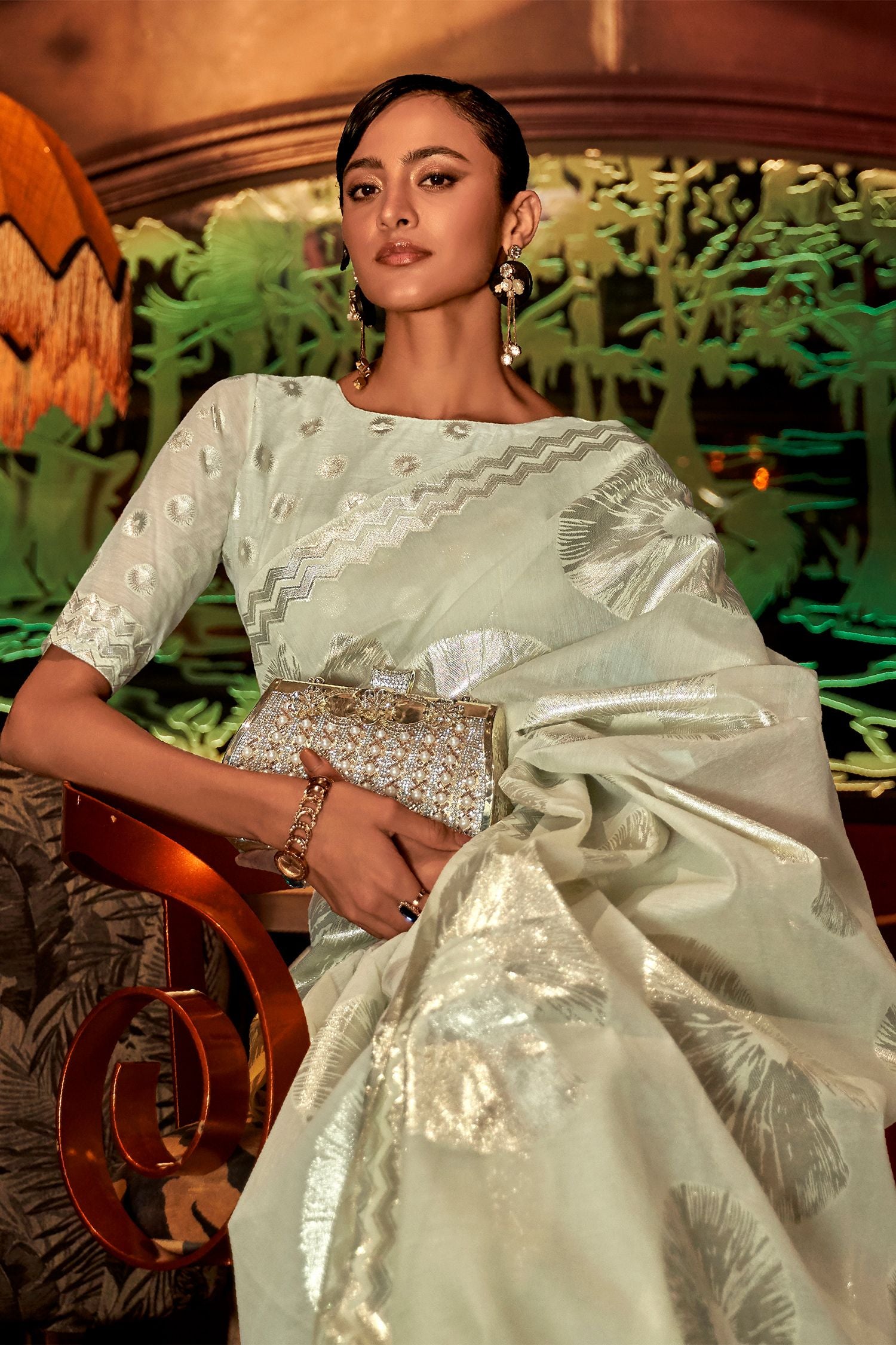 Buy MySilkLove Deco Green Printed Banarasi Partywear Silk Saree Online