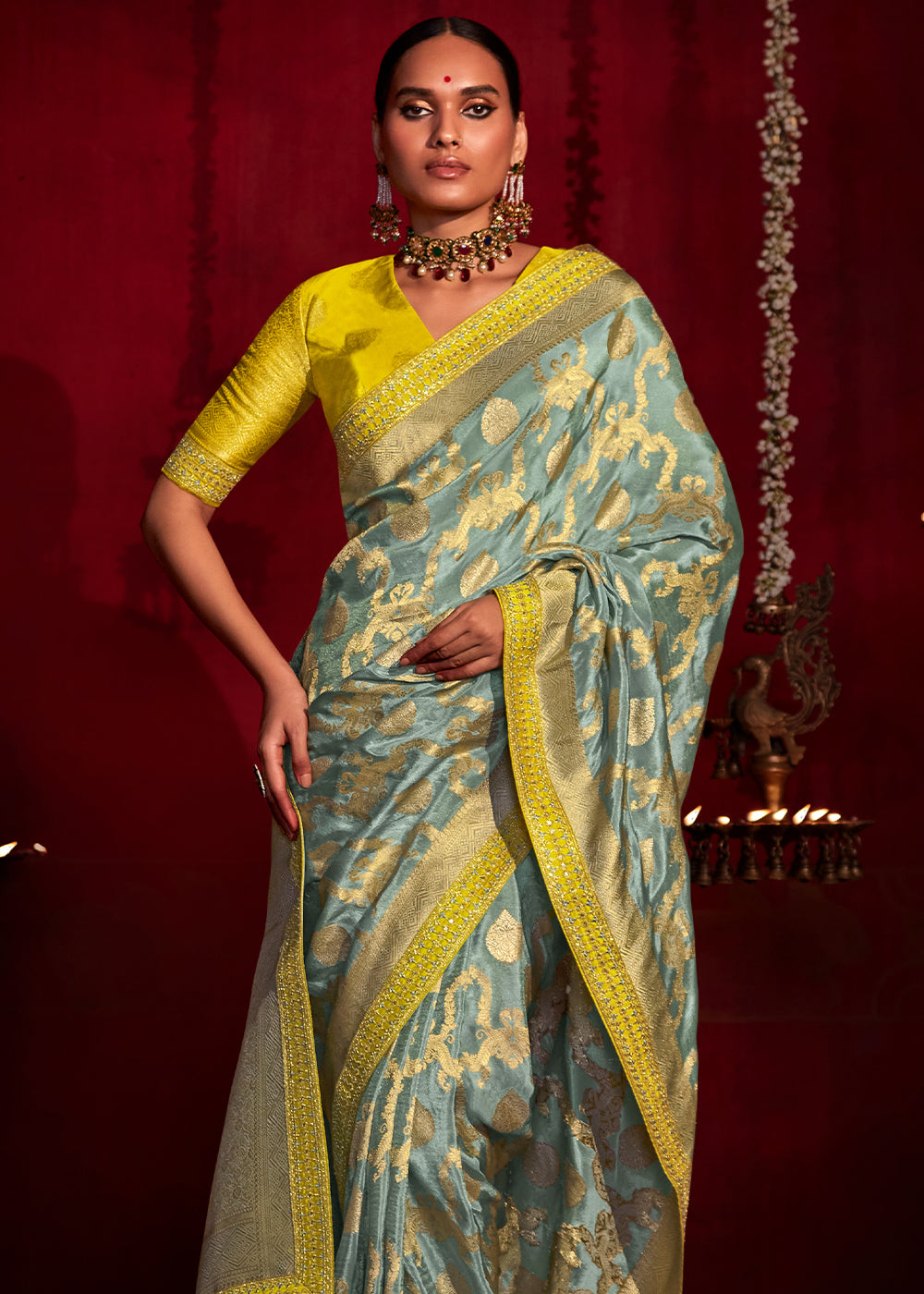 Pewter Blue Woven Banarasi Georgette Silk Saree