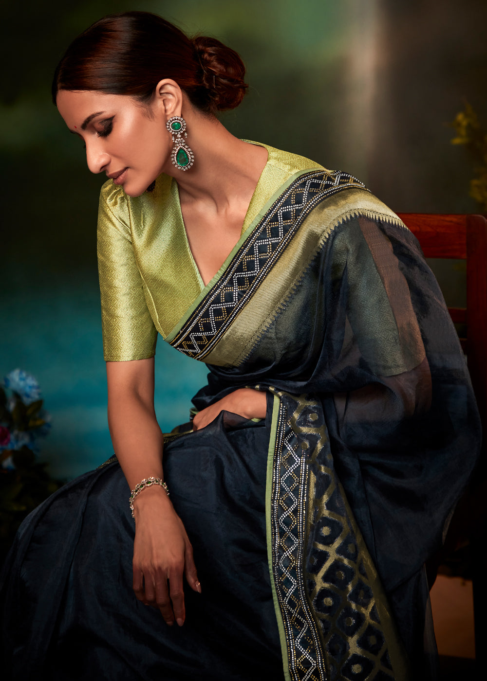 Buy MySilkLove Woodsmoke Blue Woven Designer Organza Silk Saree Online