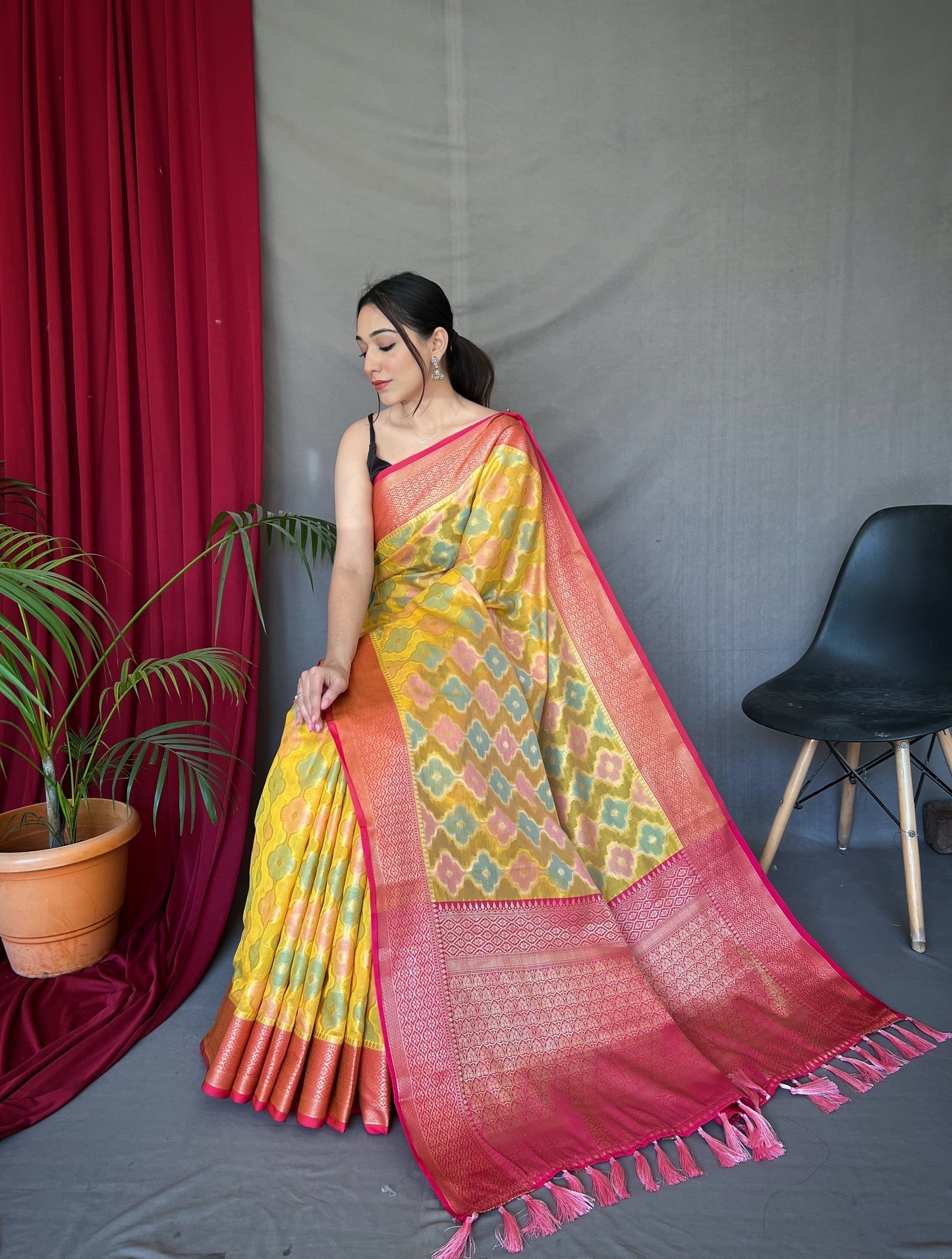 MySilkLove Sunglow Yellow Woven Organza Silk Saree