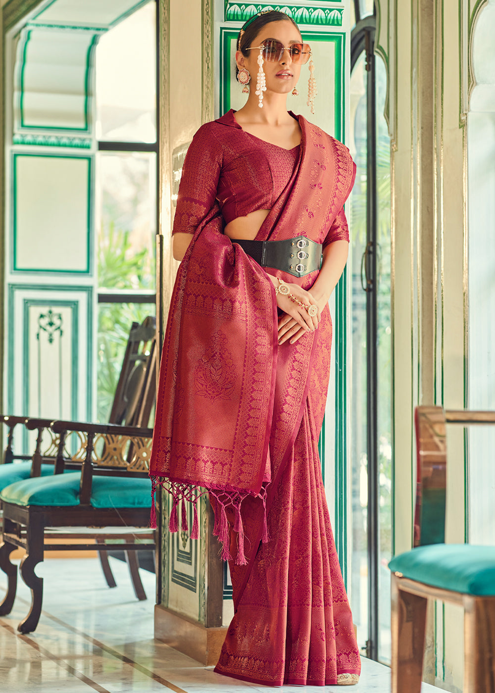 Buy MySilkLove Old Brick Red Woven Kanjivaram Silk Saree Online