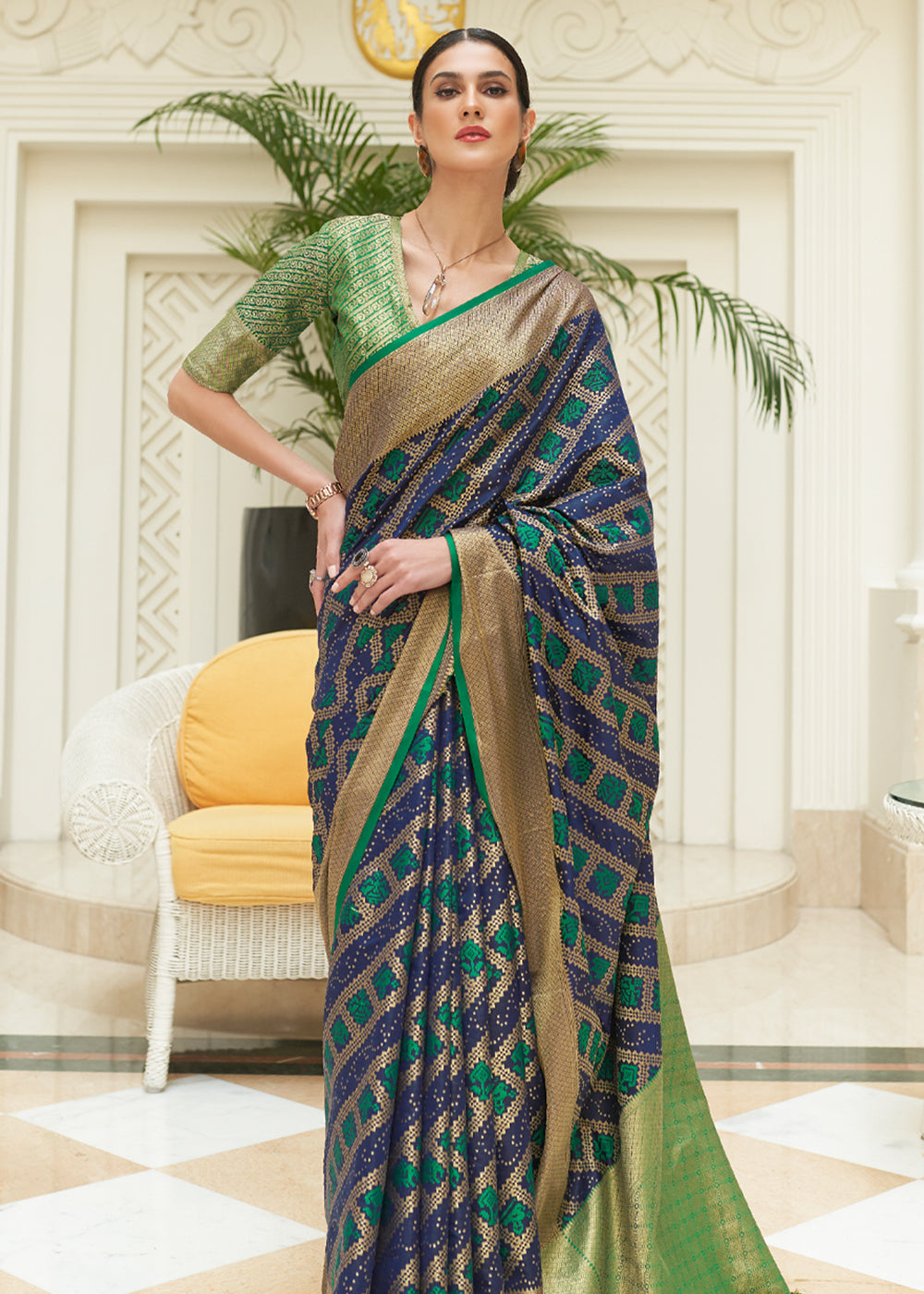 Buy MySilkLove Bluewood and Green Woven Patola Saree Online