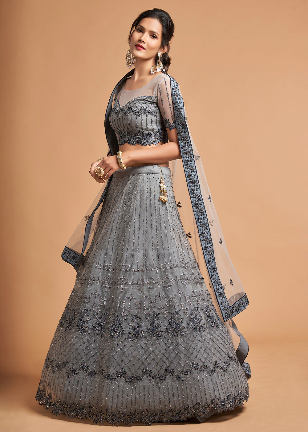 Buy MySilkLove Ironside Grey Designer Soft Net Lehenga Choli Online