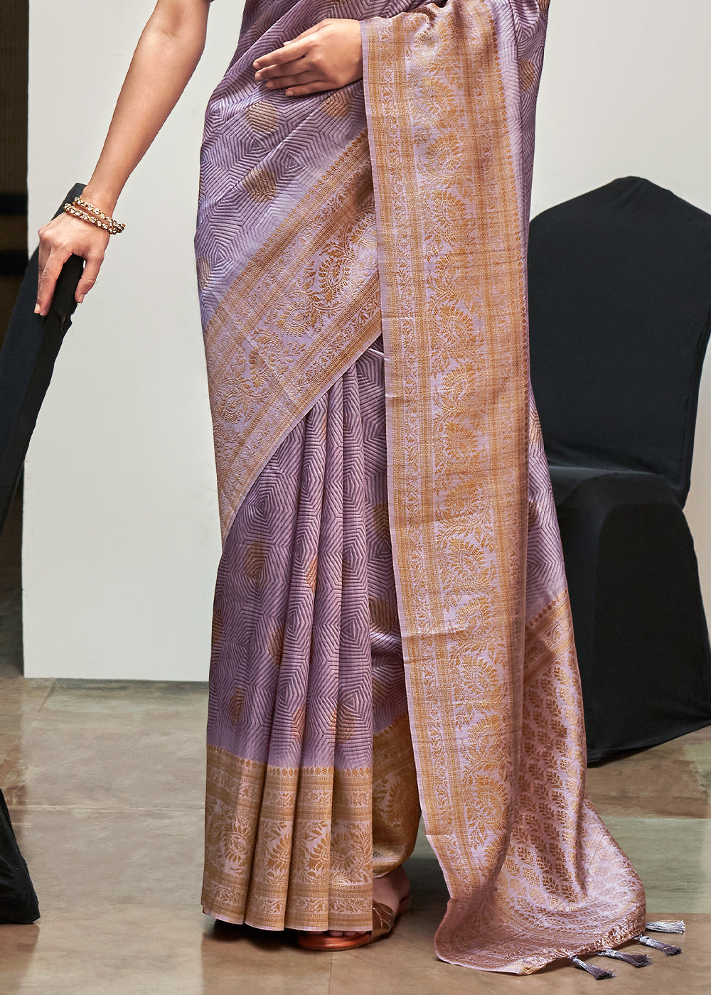 Buy MySilkLove Lilac Luster Purple Banarasi Woven Printed Silk Saree Online