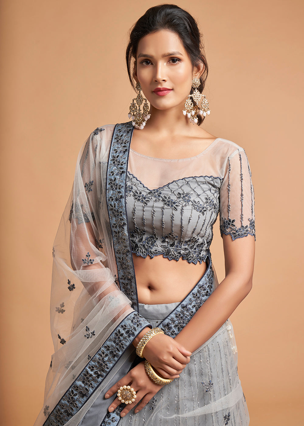 Buy MySilkLove Ironside Grey Designer Soft Net Lehenga Choli Online