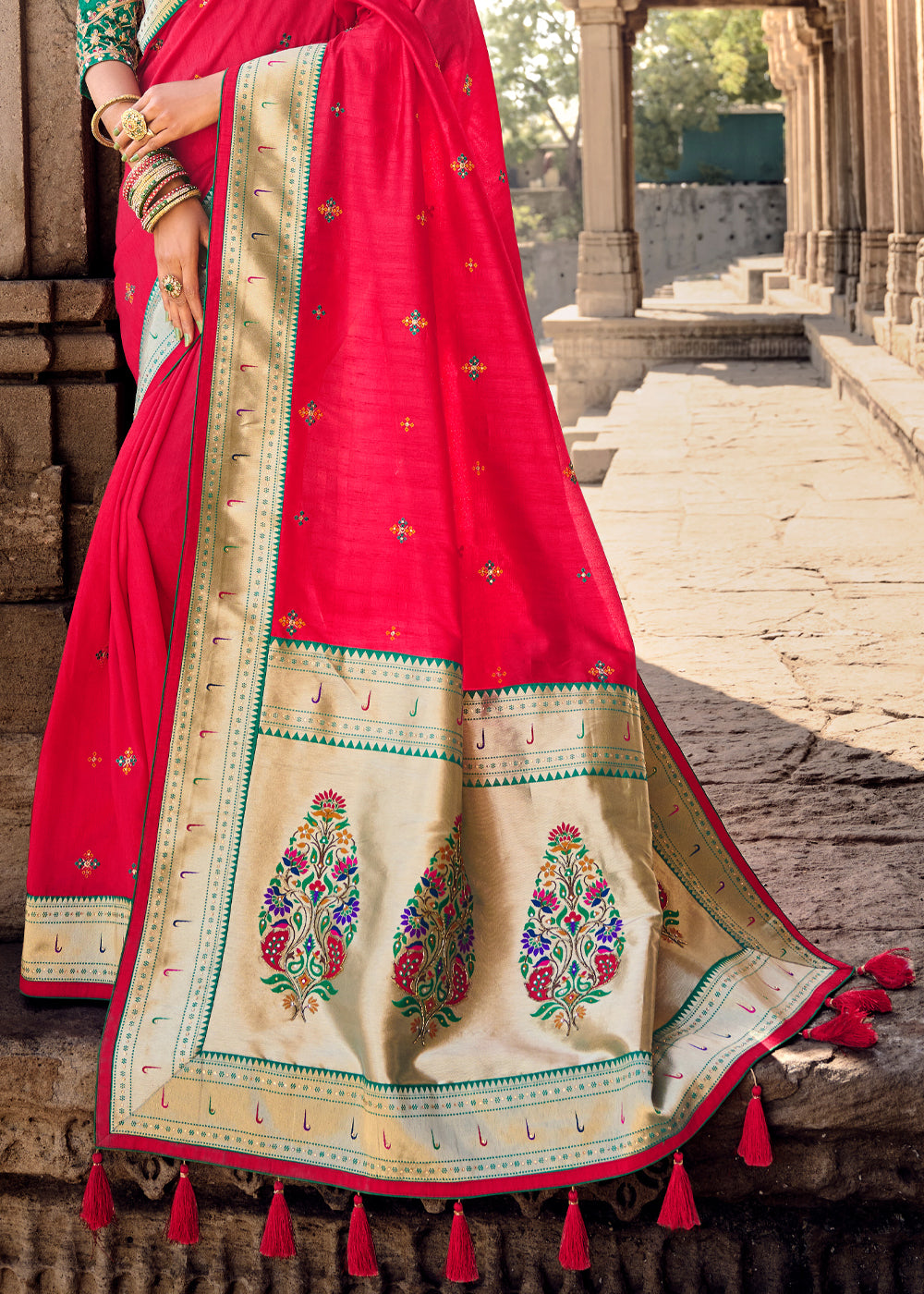 Buy MySilkLove Chilli Red Banarasi Woven Silk Saree with Designer Blouse Online