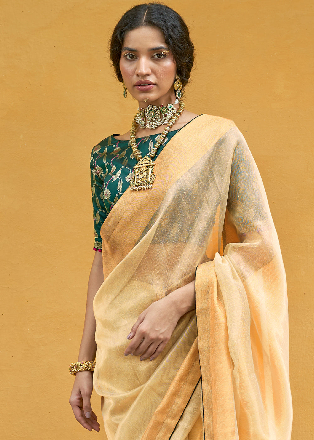 Buy MySilkLove New Orleans Yellow Soft Tissue Organza Silk Saree Online