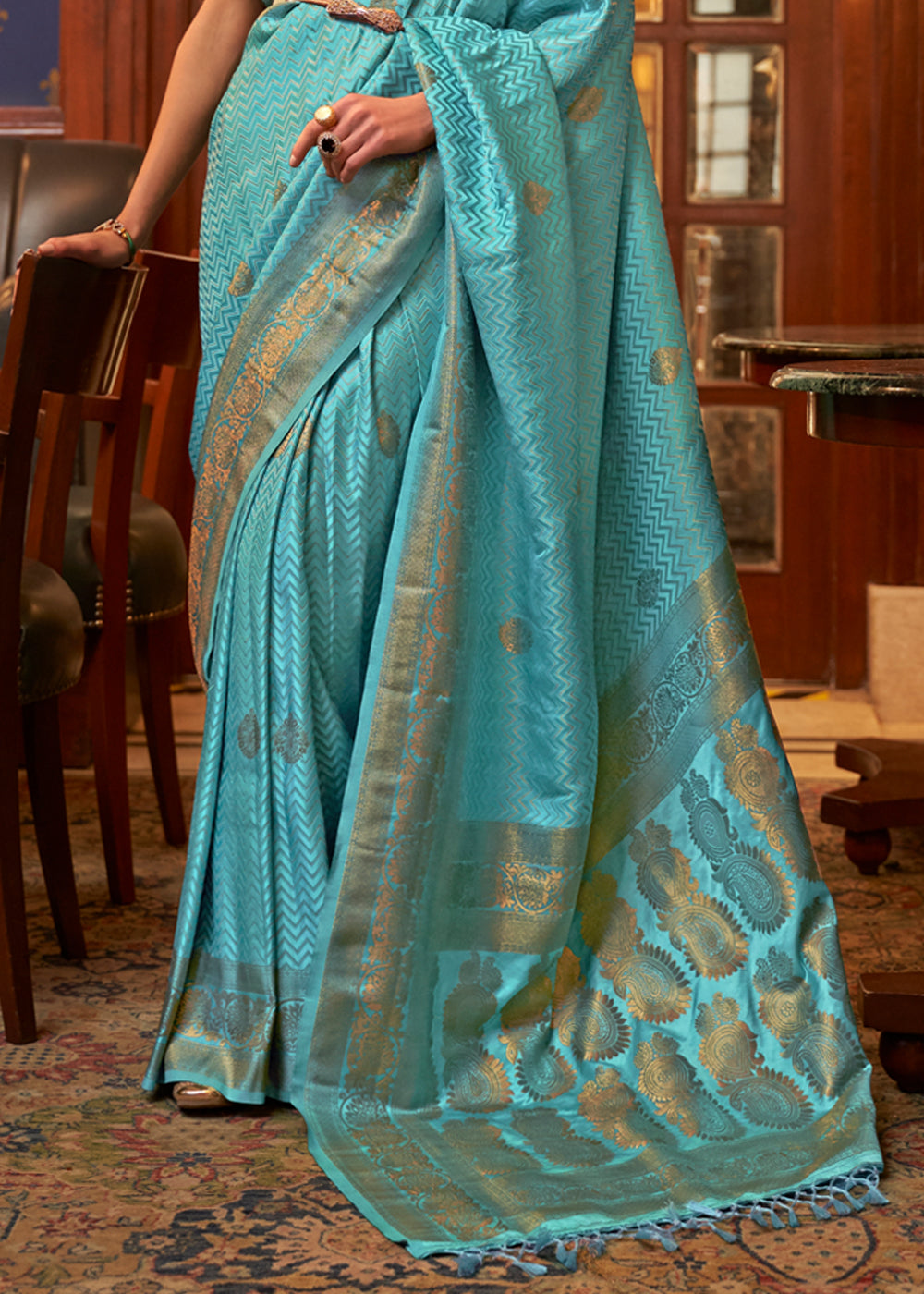 Buy MySilkLove Downy Blue Woven Banarasi Silk Saree Online