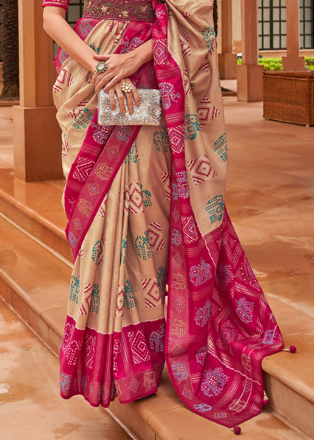 Buy MySilkLove Calico Brown and Pink Patola Silk Saree Online